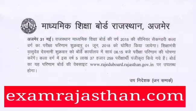 Latest News About RBSE 12th Arts Result 2018