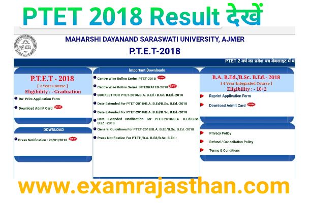 Rajasthan PTET Result 2018 यहाँ से देखें: ptetmdsu2018.com