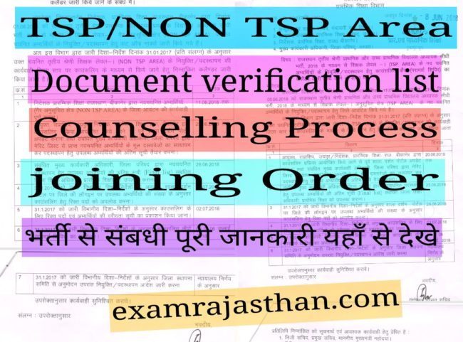 Rajasthan PS And UPS Teacher Recruitment 2018 Level-I NON TSP/TSP Area Document Verification| Counselling| Joining की पूरी जानकारी यहाँ से देखे